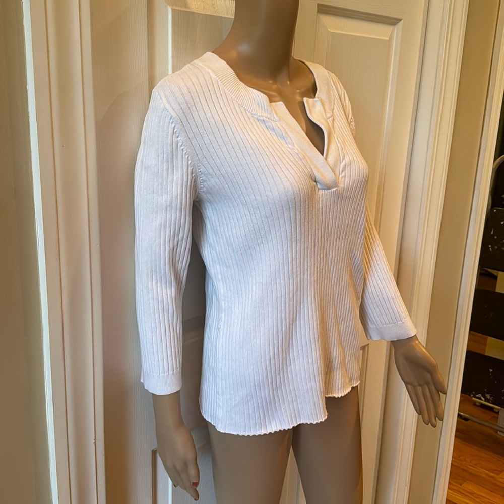 PRICE DROP Lauren by Ralph Lauren Knit Top Large White 3/4 sleeves EUC